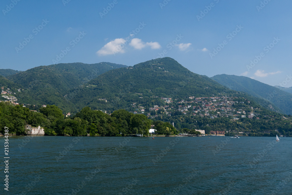beautiful panoramic view from the boat on lake como