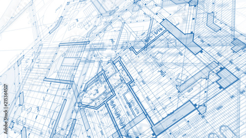Architecture design: blueprint plan - illustration of a plan modern residential building / technology, industry, business concept illustration: real estate, building, construction, architecture