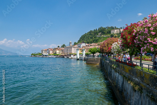 Fototapeta Naklejka Na Ścianę i Meble -  Bellagio lakefront with trees in bloom on Lake Como