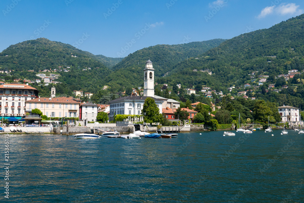small village on Lake Como seen from the boat