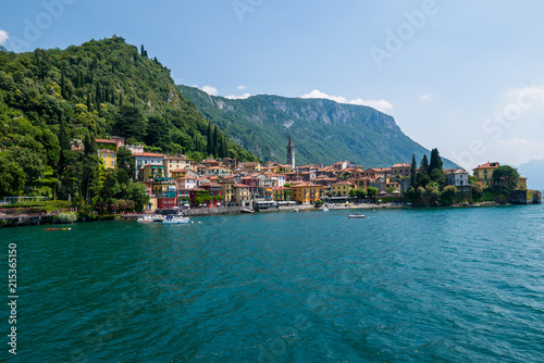 View of Varenna town one of the small beautiful towns on Como lake seen from ferry