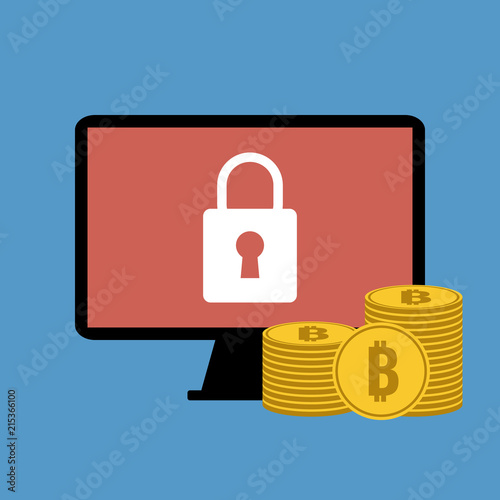 blocked computer with bitcoins ransom