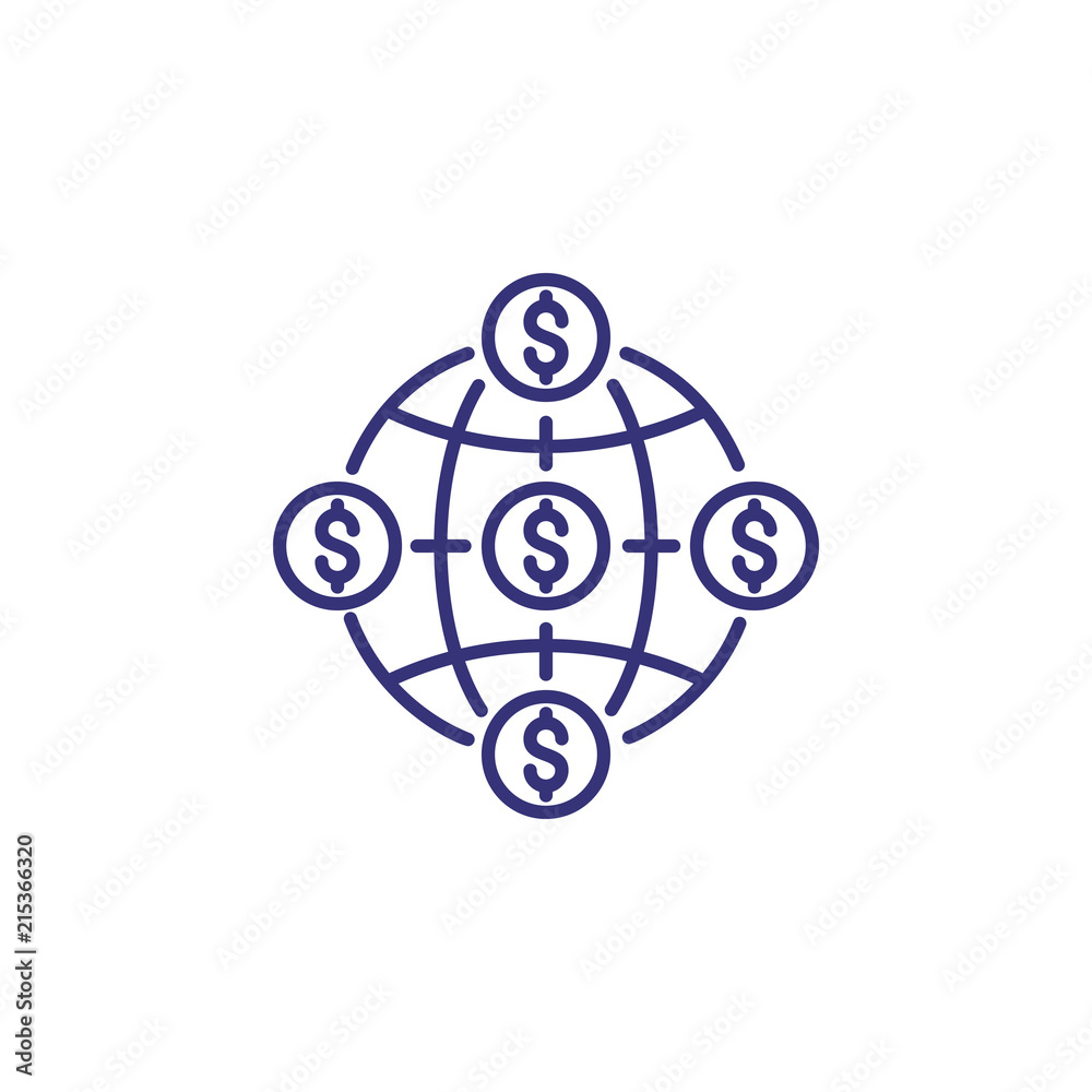 Unified market line icon. Globe, planet, dollar. Single currency concept. Can be used for topics like economy, banking, business, finance management, international trade Unified market line icon. Globe, planet, dollar. Single currency concept. Can be used for topics like economy, banking, business, finance management, international trade