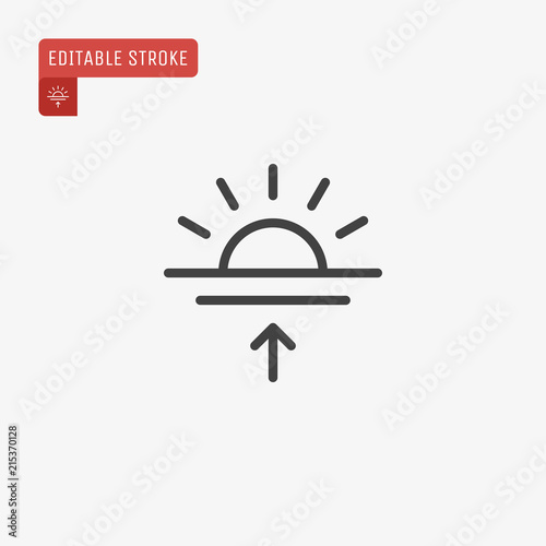 Outline sunrise icon isolated on grey background, for website design, mobile application, logo, ui. Editable stroke. Vector illustration. Eps10.