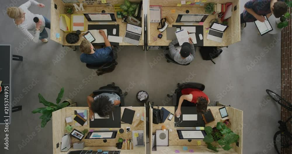 young productive business people working in office multitasking employees networking developing creative ideas for successful startup company using technology above view