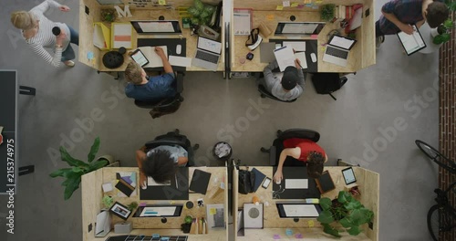 young productive business people working in office multitasking employees networking developing creative ideas for successful startup company using technology above view