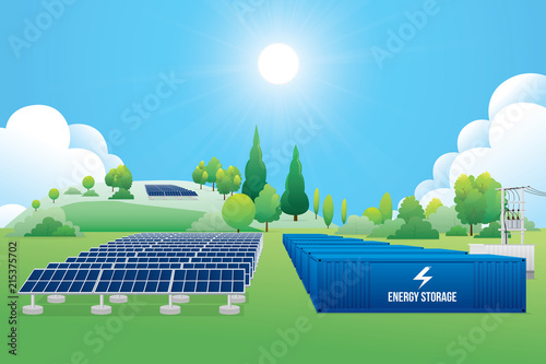 Renewable energy power plants. Vector illustration of green energy