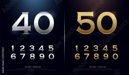 Set of gold metal number. Vector golden and silver numbers. 1, 2, 3, 4, 5, 6, 7, 8, 9, 10, logo design. vector illustration