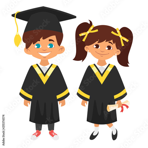 kids characters in graduation robe