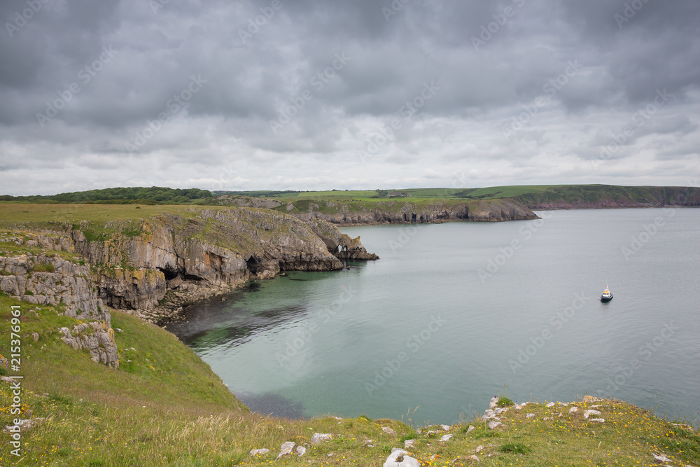 Obraz premium Looking back from Stackpole Head towards Barafundle Bay, Pembrokeshire, UK