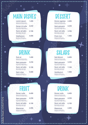 Children menu meal template.