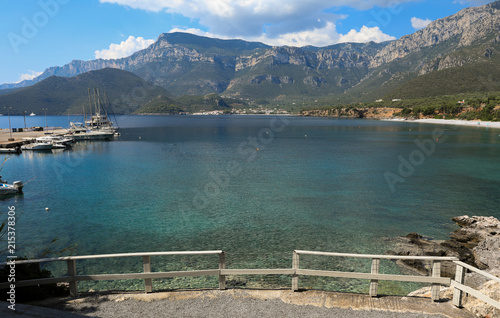 A picturesque seascape of Kiparissi Lakonias, Peloponnese, Greece, July 2018.