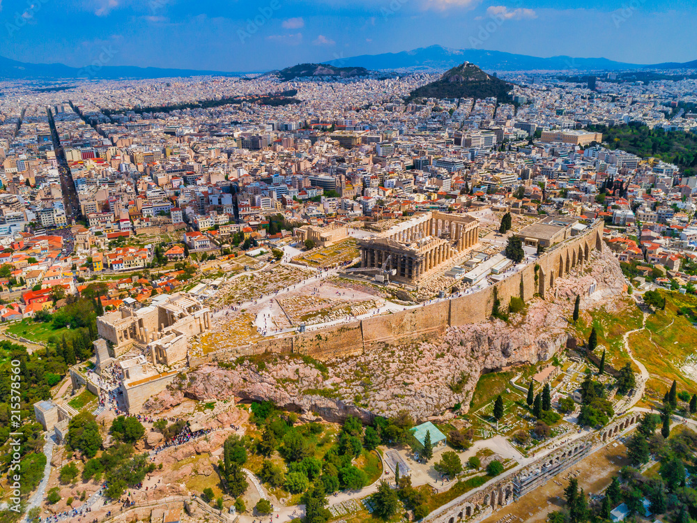Aerial view of Acropolis and the cityscape of Athens