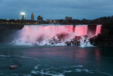 View Illuminated American Niagara Falls at Dusk in Autumn