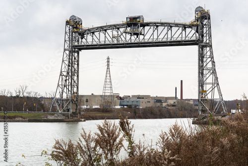 Vertical Lift Bridge across a Ship Canal in Autumn photo