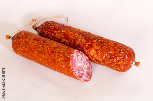 Salamy sausage isolated photo