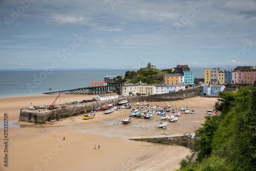 Tenby harbour at low tide, Pembrokeshire, UK