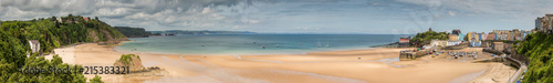 Sweeping panoramic view across Tenby harbour and beach, Pembrokeshire, UK