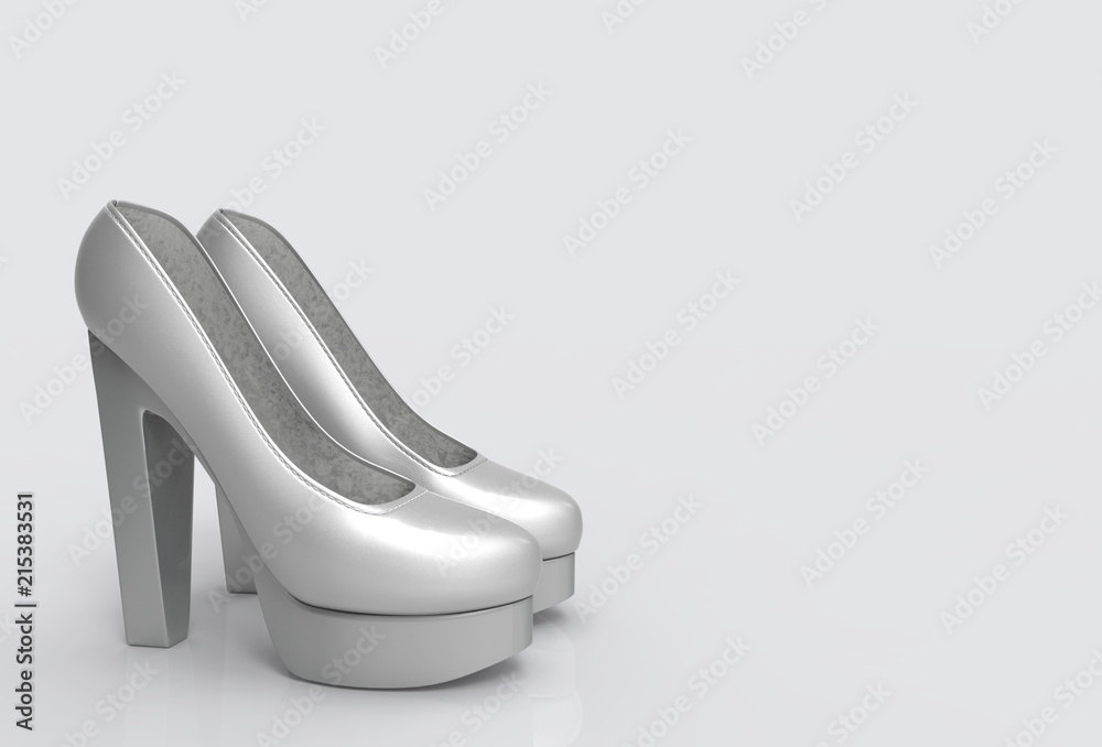 3d rendering. beauty silver color high heel shoes on gray copy space background. 3d rendering. beauty silver color high heel shoes on gray copy space background.