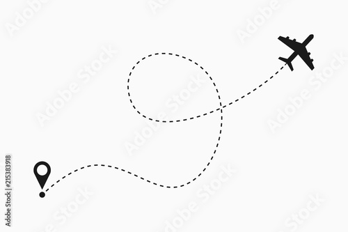 Airplane dotted line path. Air plane route. Vector illustration.