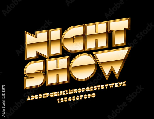 Vector Chic Logo Golden Show. Royal Glossy Font. Luxury Alphabet Letters and Numbers.