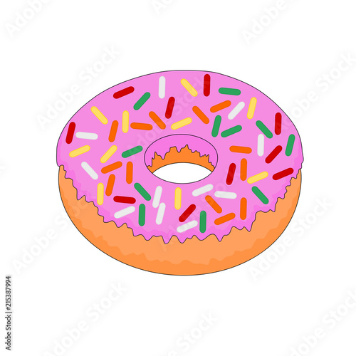 Colorful delicious fast food sweet doughnut icon on white background
