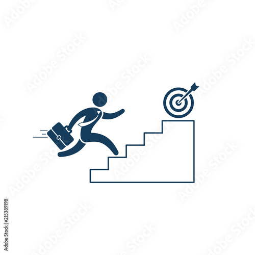 Businessman Walking up Stairs to Goal Target, Business Concept, Vector simple illustration