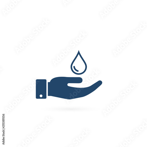 Hand with water drop icon, Vector isolated simple flat illustration