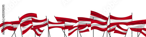 Cheering crowd with Austria national flags. The flag of Austria.