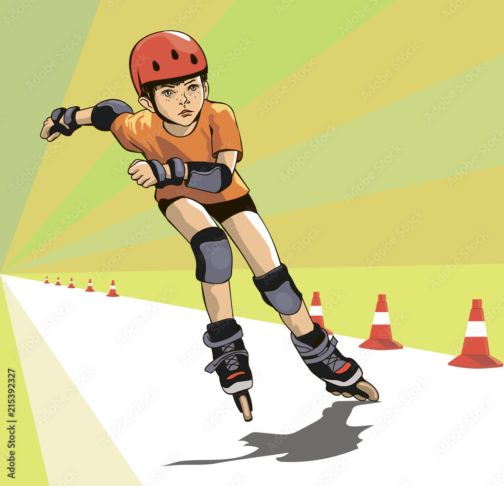 Boy runs a roller skatecross