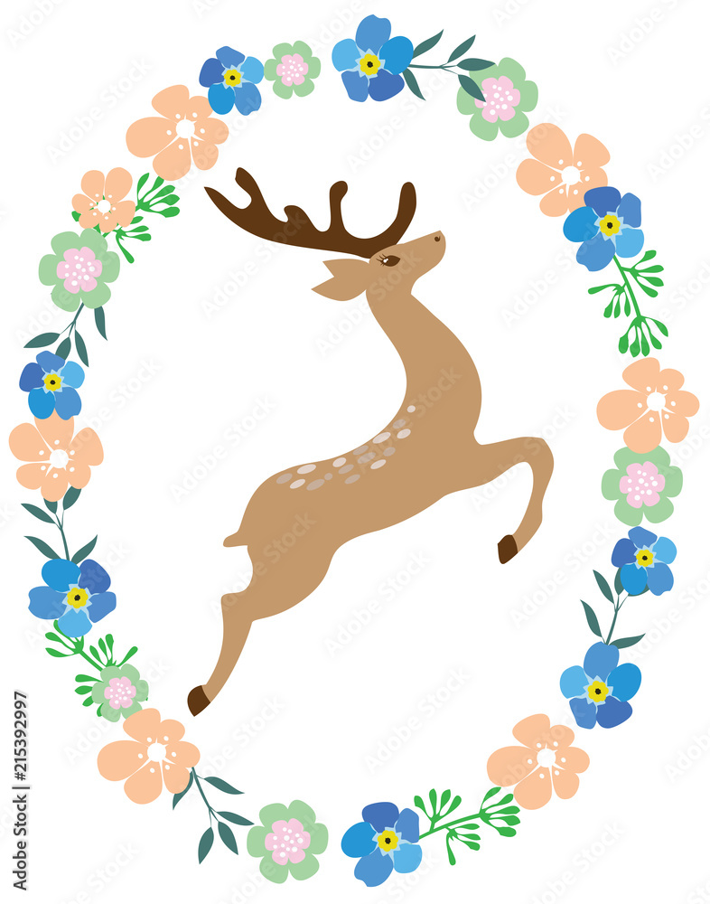 Vector Floral Frame Deer Vector Floral Frame Deer
