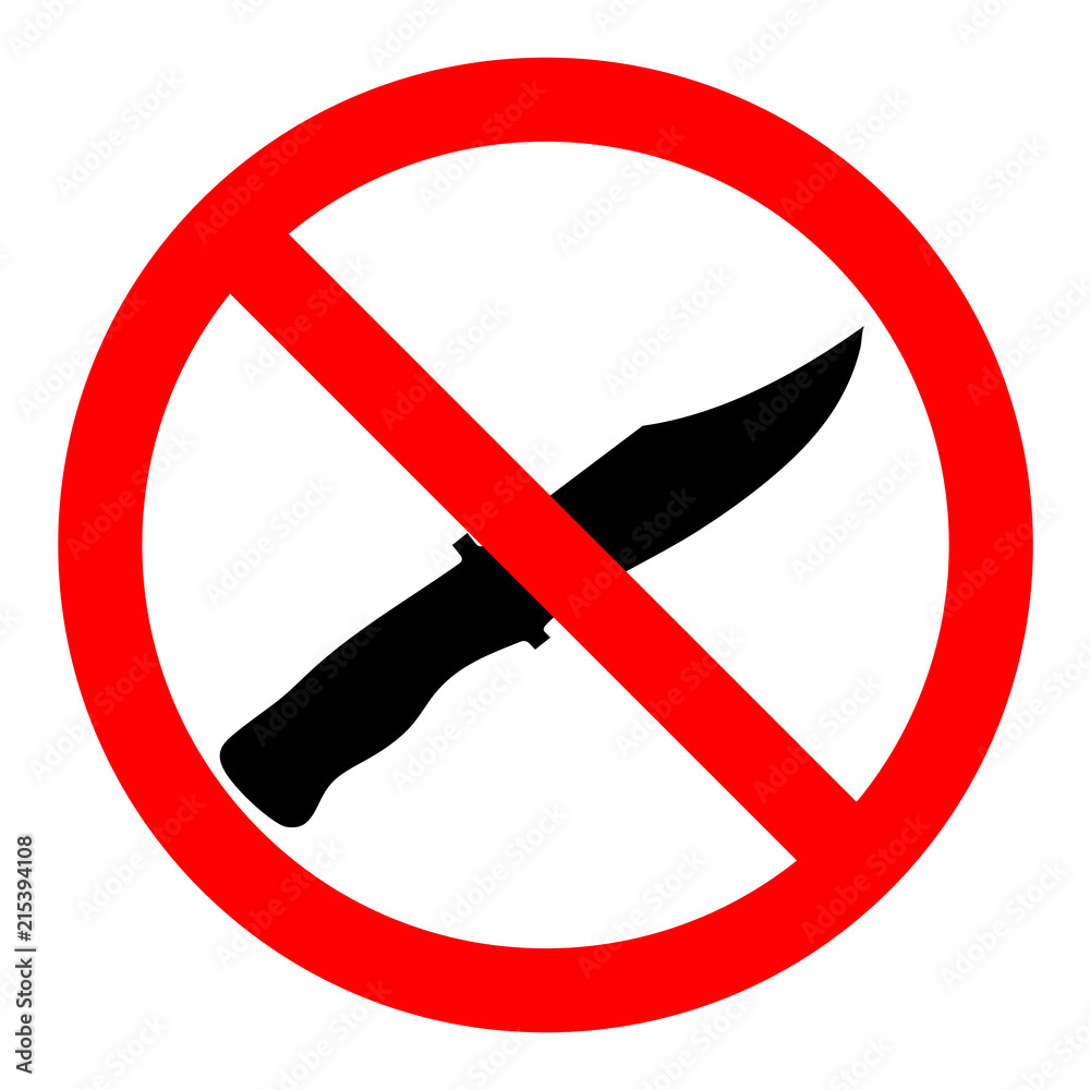 Flat design style. No Knife or No Weapon Sign. No weapon allowed symbol ...