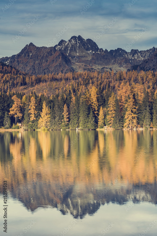 Autumn or fall over lake in high Tatra mountains
