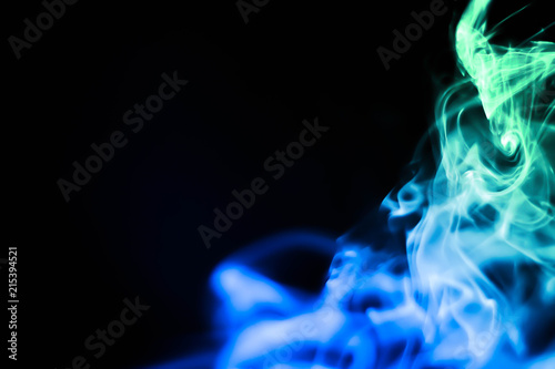 Abstract smoke isolated on black background. (Green and Blue color) No. 3