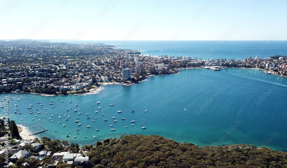 Aerial view of Manly Beach, North Harbour and Tasman sea. View from Tania Park, Dobroyd Head (Sydney, Australia)