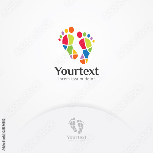 Mosaic footprint logo design, Vector colorful footprints with mosaic style. Symbol of adventure and therapy with playful style logo template