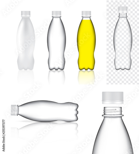 Mock up Realistic Plastic Transparent Packaging Product For Soft Drink or Water Juice Bottle isolated Background.
