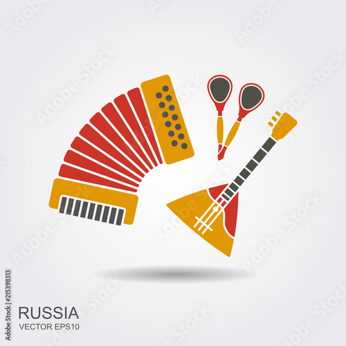 Accordion, spoons and balalaika Russian Musical instruments set