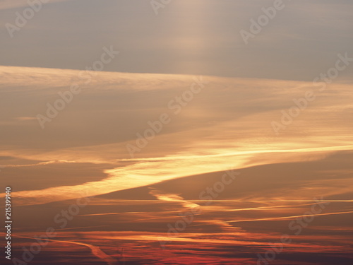 Panorama of colored sky at sun set with clouds formation from european Bielsko-Biala city, Poland