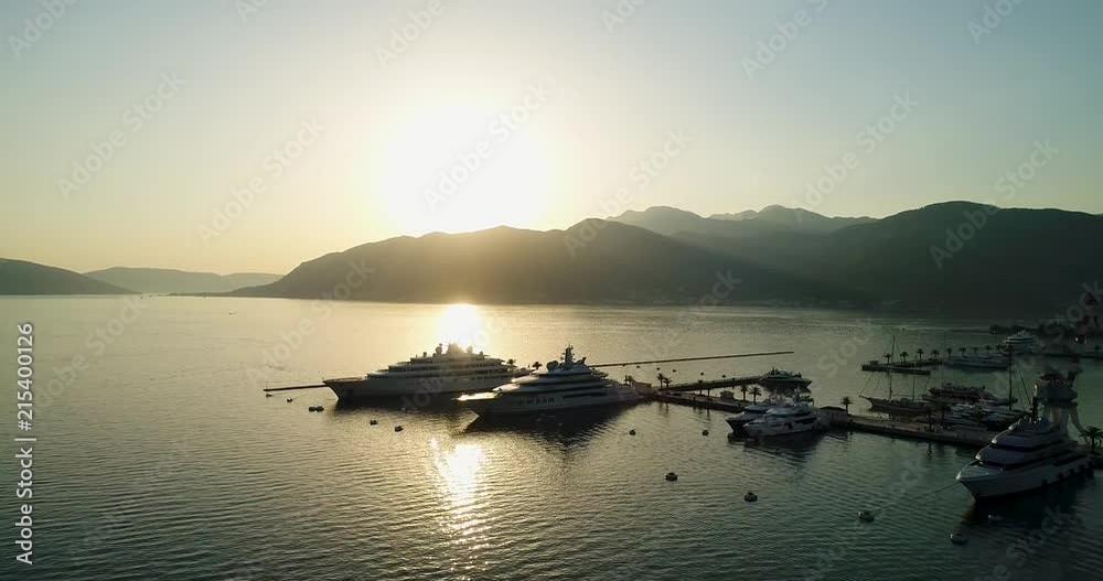 Aerial view of the Montenegro in Tivat at sunset. Aerial view of the Montenegro in Tivat at sunset.