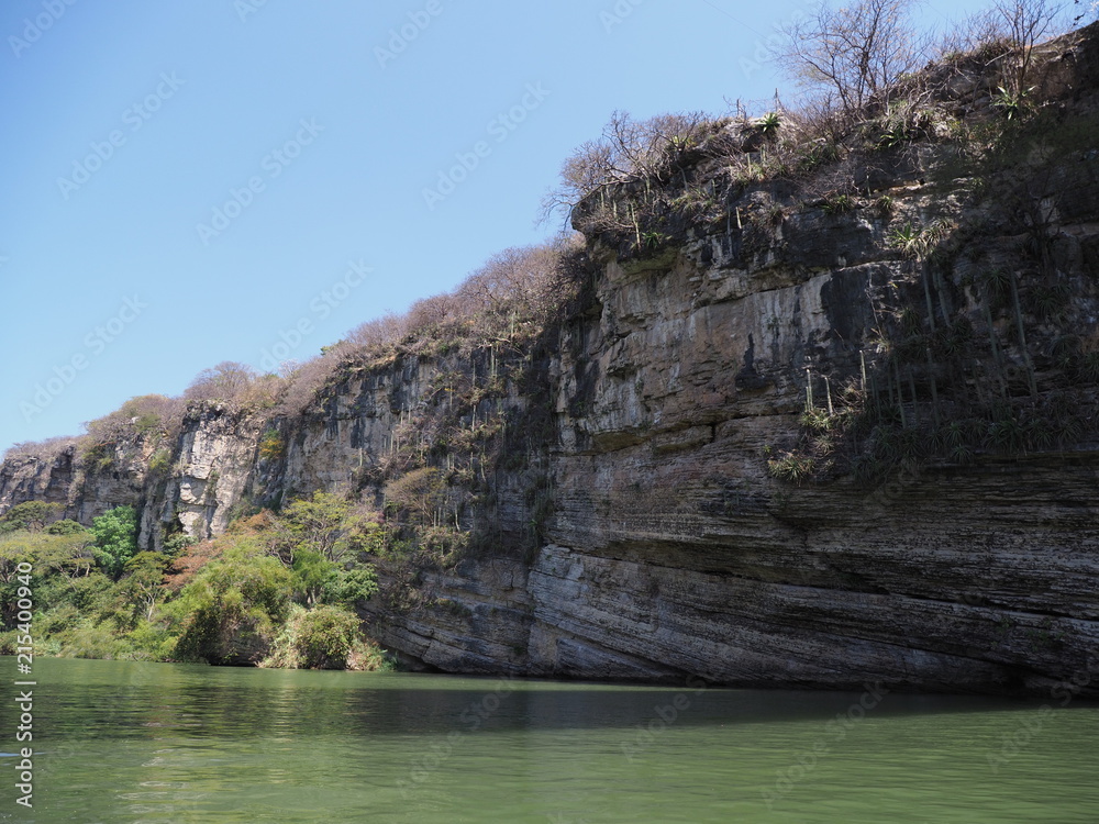 Great rocky cliff of Sumidero canyon at Grijalva river landscapes in Chiapas state in Mexico