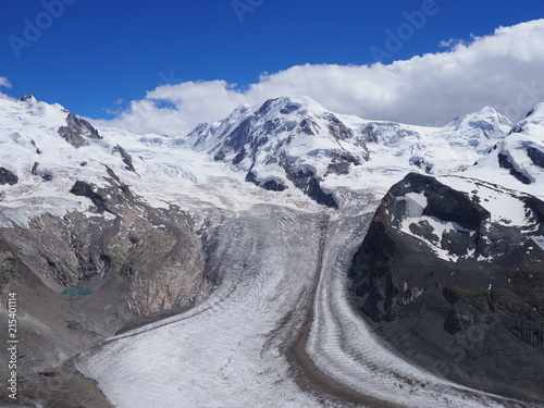Desolate Monte Rosa, landscape of alpine glacier and Dufourspitze in Switzerland