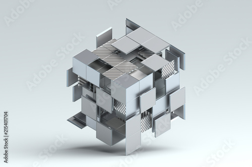 Abstract 3d rendering of geometric shapes. Composition with squares. Cube design. Modern background for poster, cover, branding, banner, placard. © VAlex