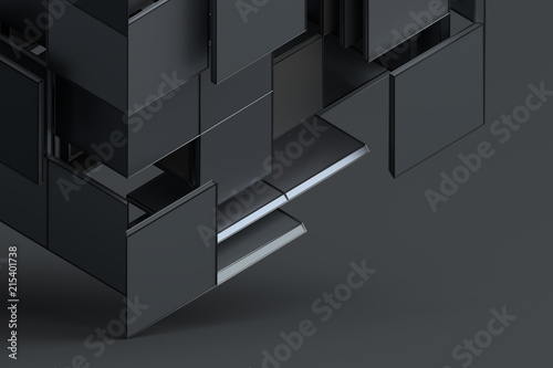 Fototapeta Naklejka Na Ścianę i Meble -  Abstract 3d rendering of geometric shapes. Composition with squares. Cube design. Modern background for poster, cover, branding, banner, placard.