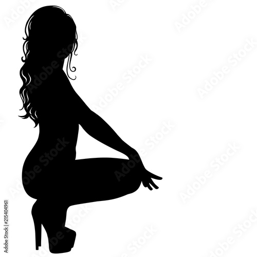 Silhouette of sexy pinup girl with long hair in dance shoes. photo