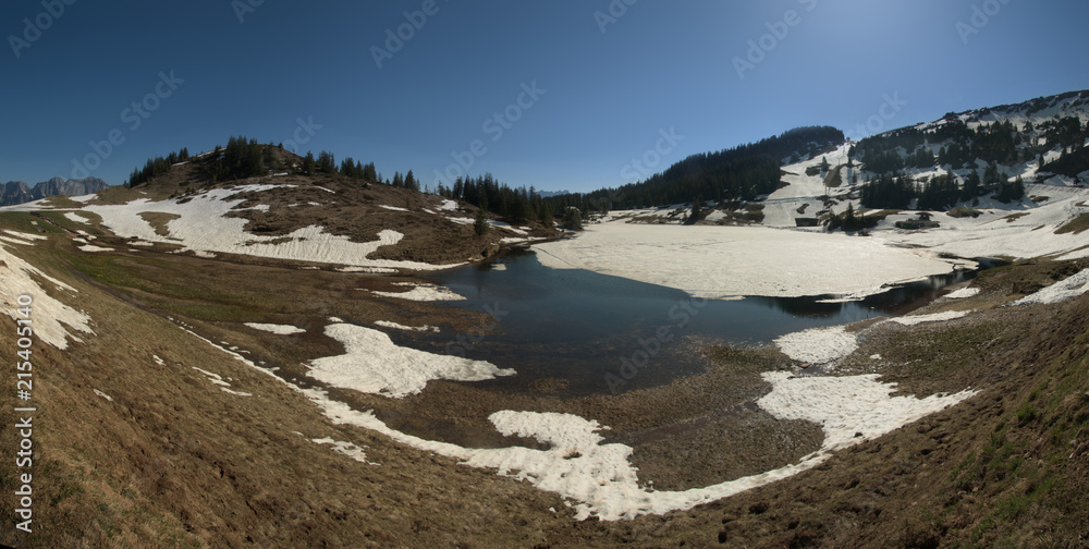 Seebenalpsee, lake on Flumserberg during Spring thaw