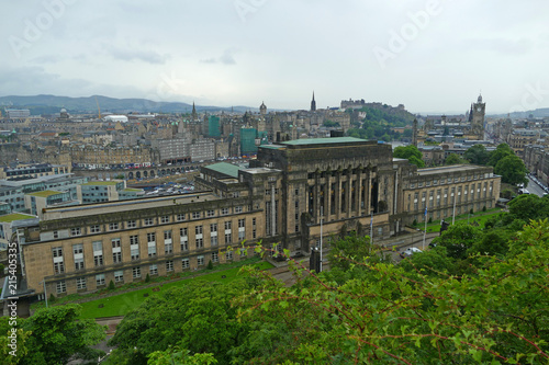 Edinburgh, Scotland - July 24 2016: Aerial view of historical center with cloudy sky