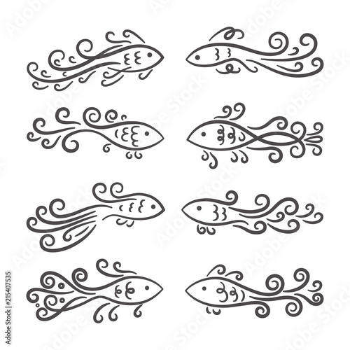 Set of vector decorative fish