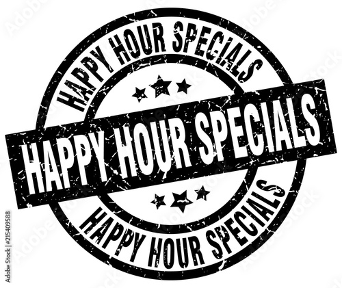 happy hour specials round grunge black stamp
