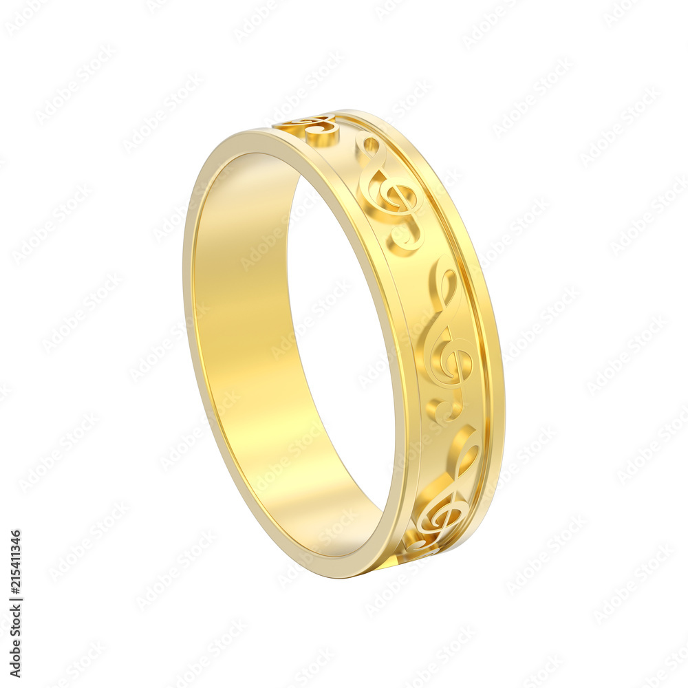 3D illustration isolated gold modern music ring with note treble clef 3D illustration isolated gold modern music ring with note treble clef